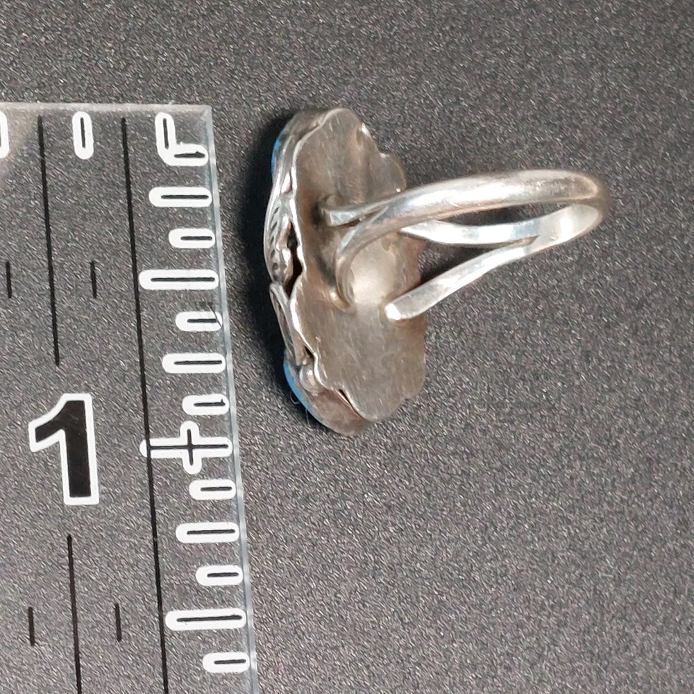Native American Sterling Silver Turquoise Ring Signed M Size 8 - Picture 9 of 11